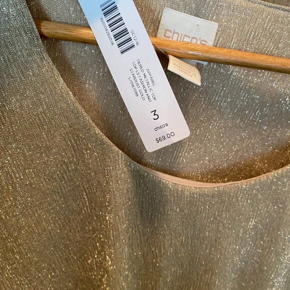 NWT Chico's Cocktail Gold Shimmer Metallic Layers Top Blouse Crossover 3 - Picture 5 of 6